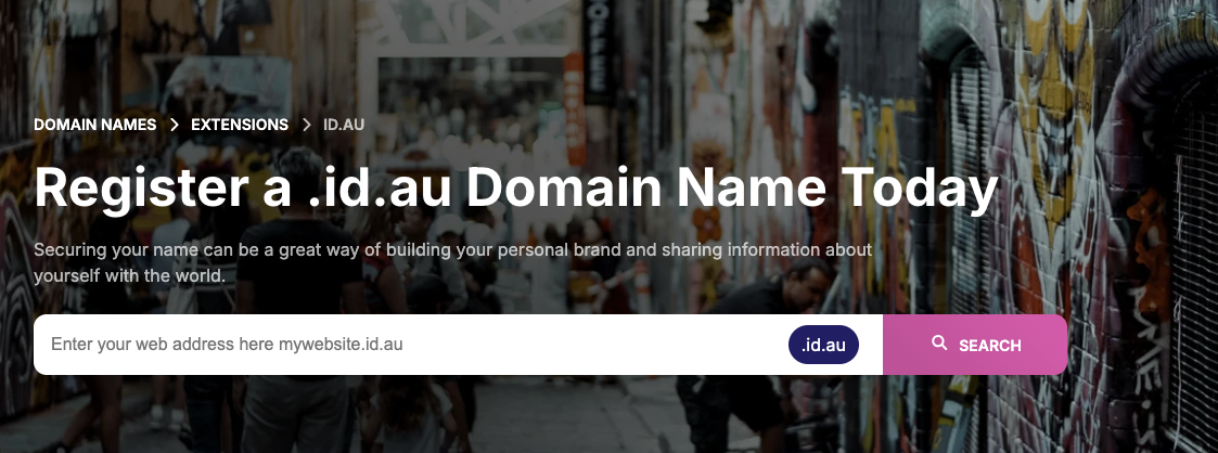 VentraIP's page for registering an Australian .id.au personal domain